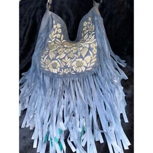 JODILEE AUSTRALIA  "HEAVENLY"  BLUE SUEDE FRINGED EMBROIDERED BOHO BAG